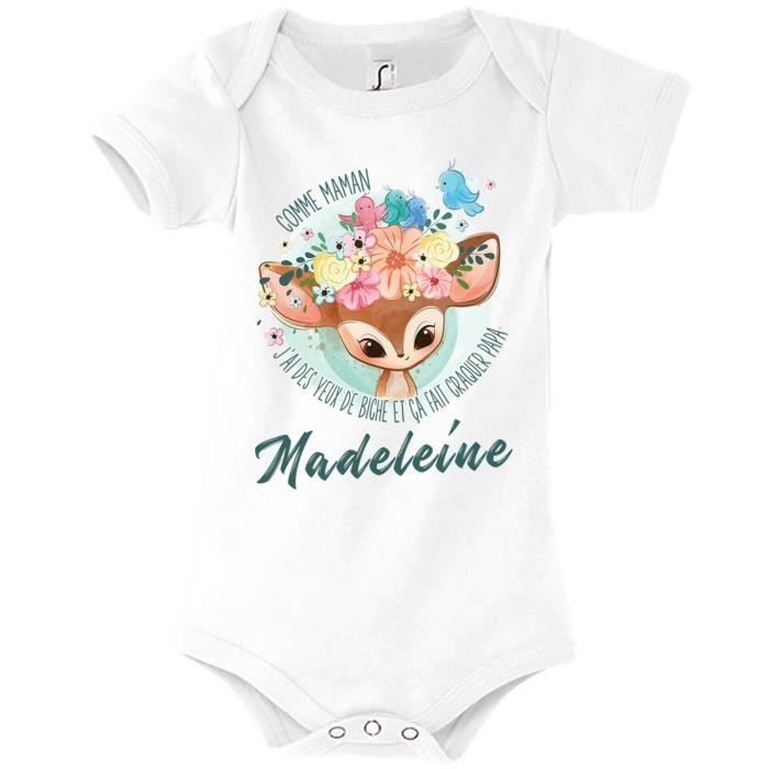 Madeleine | Body de bebé con nombre para niña | Como los ojos de gacela de mamá | Adorable conjunto para bebé de 6 a 12 meses