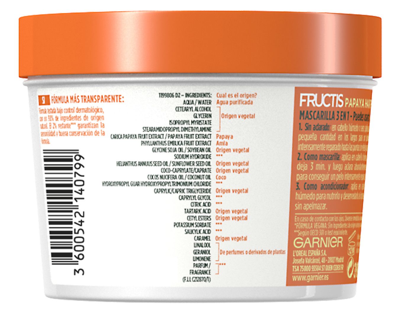 „Fructis Hair Food“ 3 viename papajų plaukų kaukė Kondicionieriai be silikono