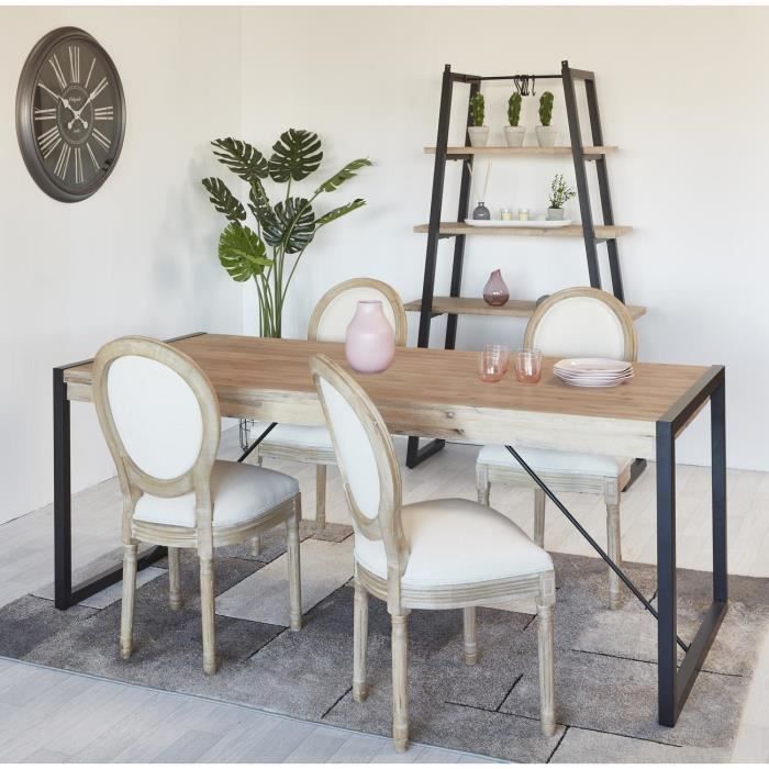 Lot de 2 - Chaise MEDAILLON Beige - Marque ATHM DESIGN - Pieds Bois - Assise Tissu - Pour Salle à manger