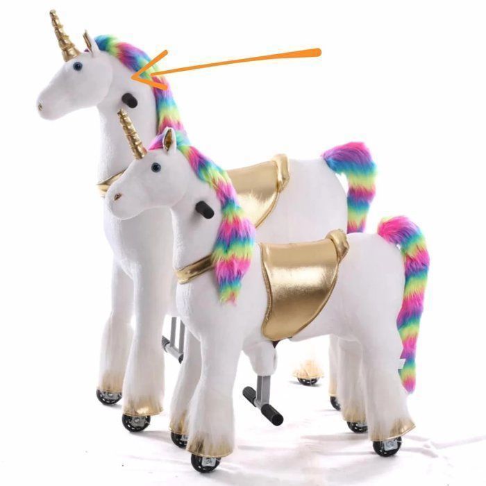 VROOOMY Wheeled Riding Unicorn - Large - Rainbow - Ages 5 to 9 - Mechanical Galloping Movement - Height 65cm - 45kg