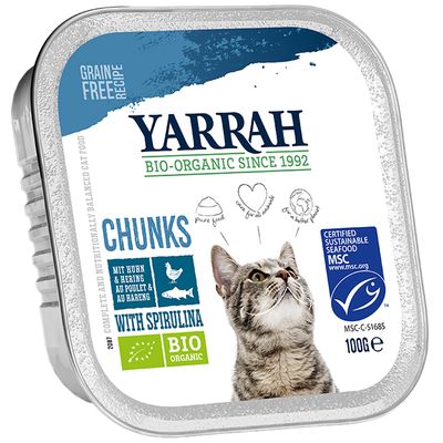 12 bakjes van 100 g Yarrah biologisch natvoer voor katten - 9 + 3 gratis!*