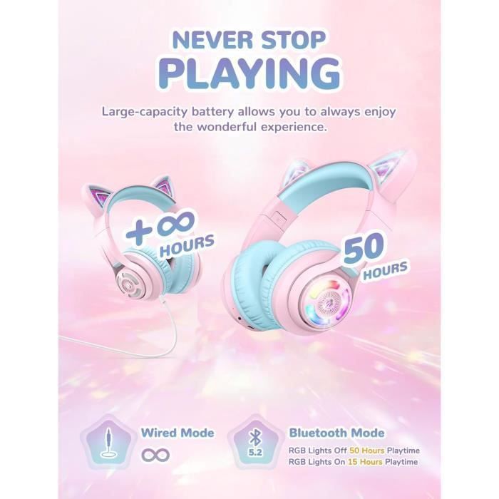 Kids Headphones - ICLEVER - BTH13 - Bluetooth - Adjustable Volume - LED