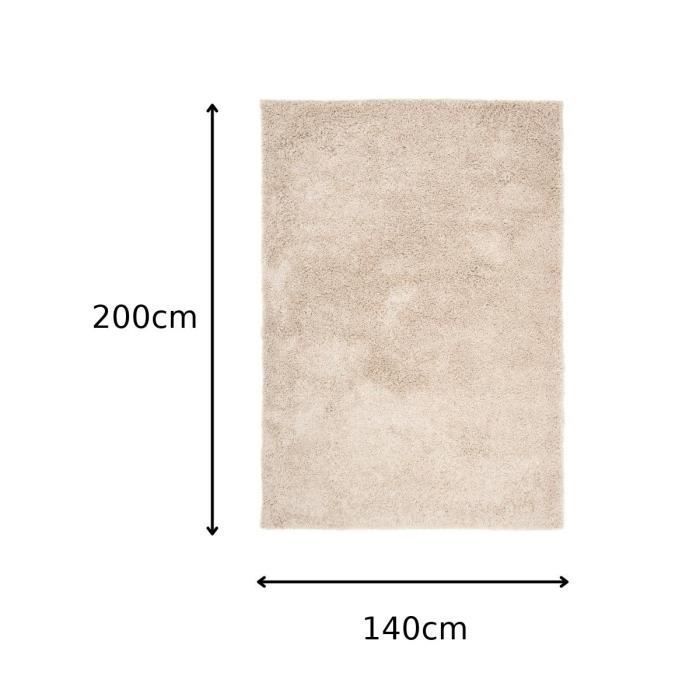 Tappeto TAPISO Shaggy per soggiorno, pelo lungo, ESSENCE, beige scuro, tinta unita, polipropilene, per interni, 140x200 cm