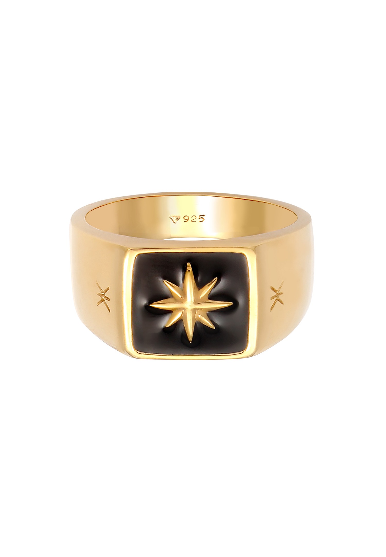 KUZZOI Hommes Signet Black Enamel Star Massive en argent sterling 925