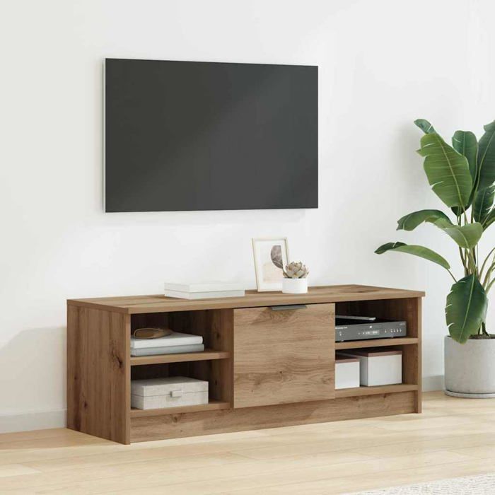 Mueble de TV moderno - vidaXL - Roble artesanal - Madera de ingeniería - 102x35x36,5 cm - 1 puerta - 2 estantes