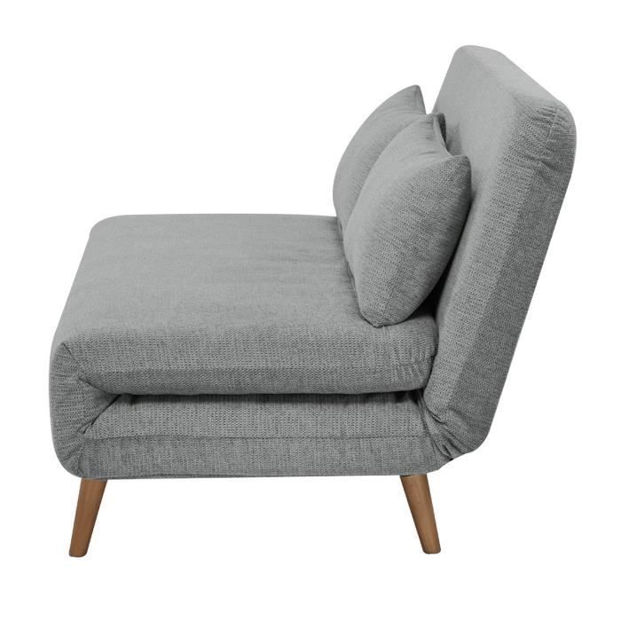 Sofá cama BZ - 2 plazas - Tela gris claro - 130 x 90 x 81 cm - DEPLO
