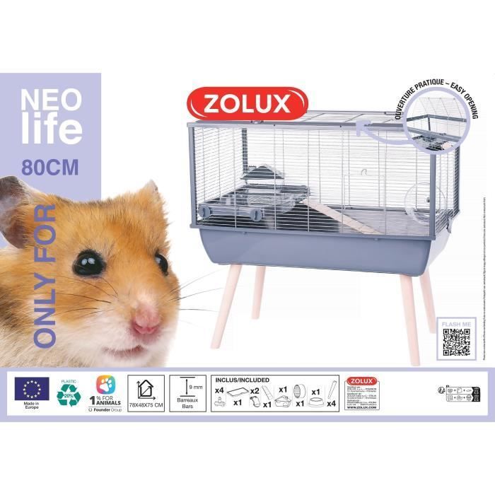 ZOLUX Neolife Erhöhter Nagerkäfig – Für Hamster – 78 x 48 x 75 cm – Grau
