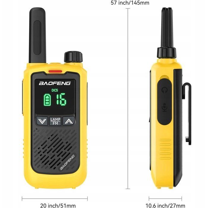 BF-T17 – Walkie-talkies – Paquete de 2 – 16 canales – Recargables por USB – Rojo y amarillo