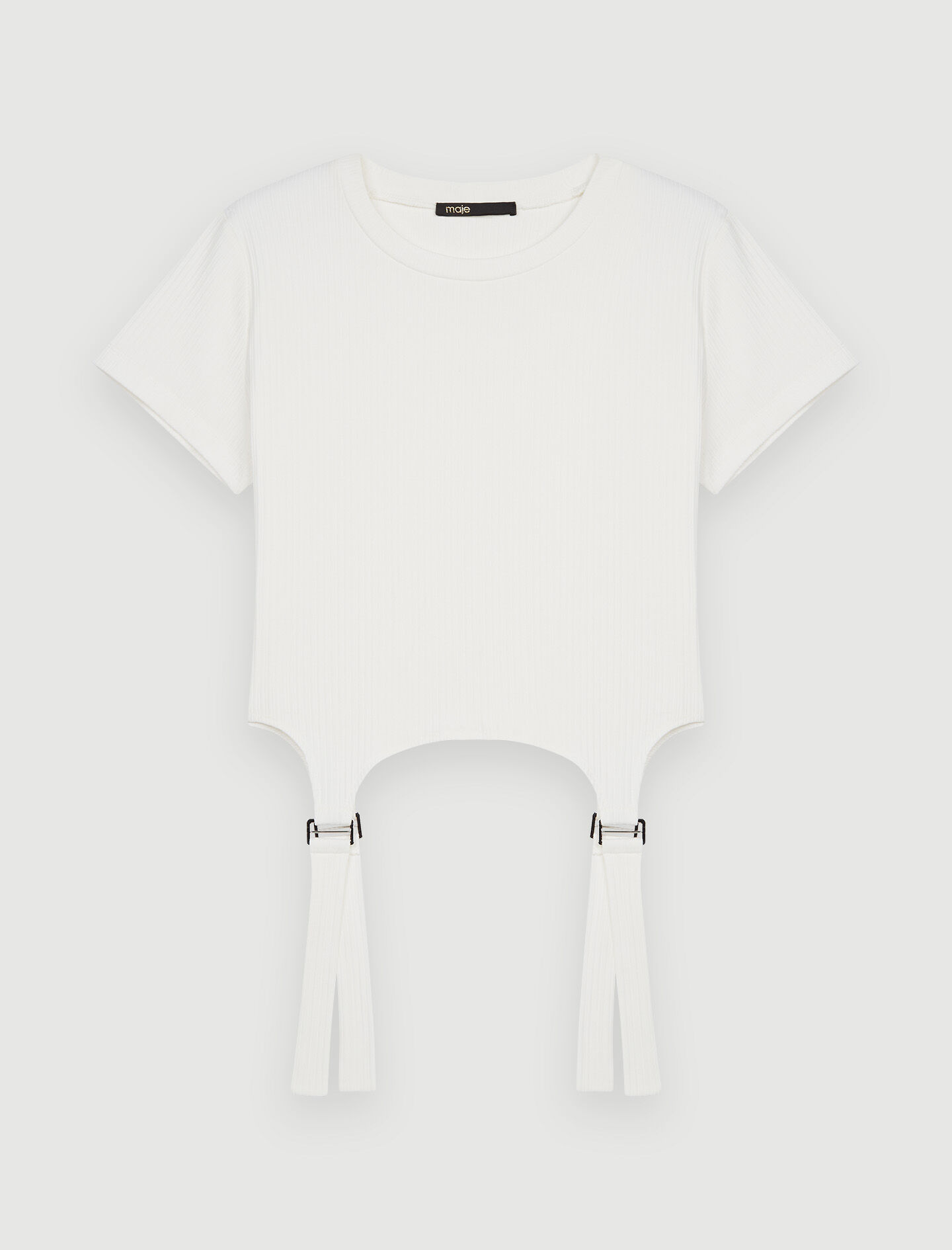 Tricou cu nervuri și detalii de lenjerie intimă - Alb
