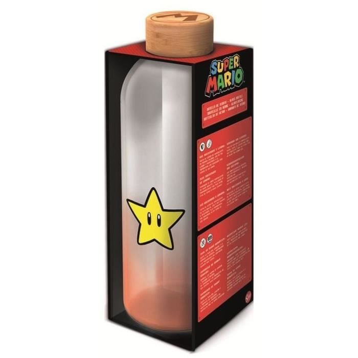 STOR - Super Mario Bros - Bouteille large en verre avec manchon Silicone - Réutilisable - 1030 ml