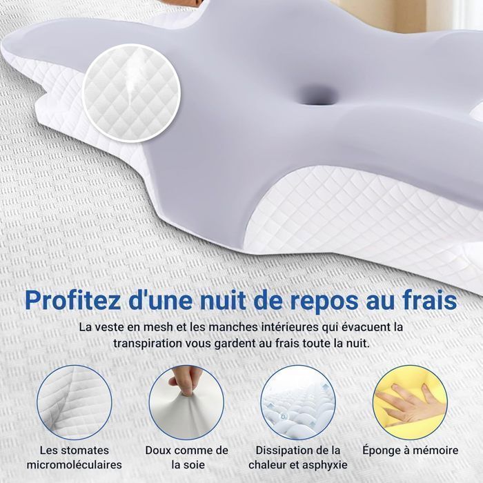 Almohada de espuma viscoelástica - WENZYLIQUOX - Diseño de mariposa - Espuma viscoelástica - 62x41x13/11cm - Funda lavable