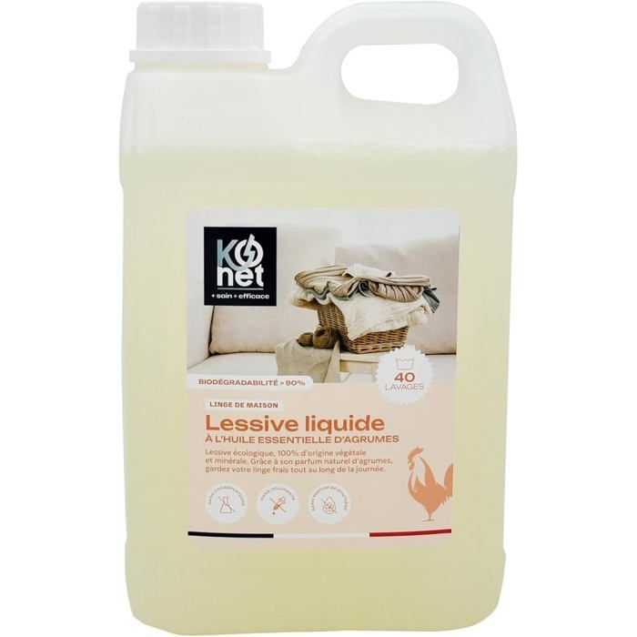 Detergente líquido para ropa, aroma cítrico, aceites esenciales cítricos orgánicos, 40 lavados, 2 L