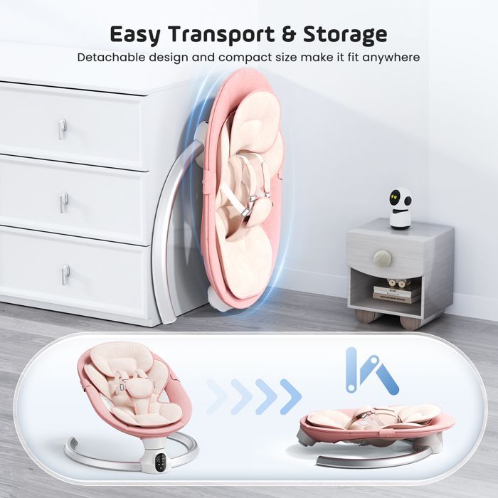 TTLIFE elektrische babywipper met muziek, 5 schommelsnelheden, 3 timers, afstandsbediening en Bluetooth