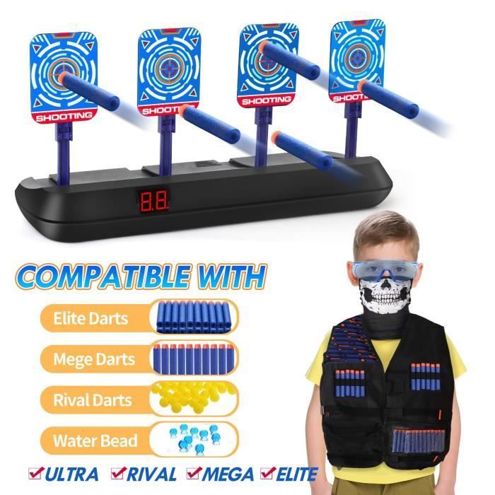 Diana Nerf con chaleco táctico, 4 dianas con reinicio automático, diana Nerf eléctrica con luces, sonidos y dardos de espuma.