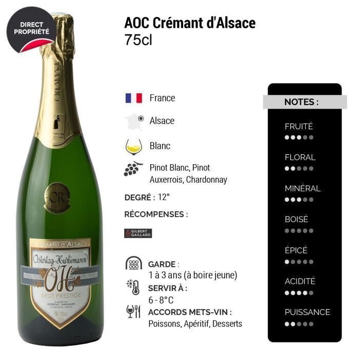 Crémant d'Alsace Prestige Blanc - Doos met 6 flessen van 75 cl - Domaine OSTERTAG-HURLIMANN - Mousserende wijn AOC Blanc d'Alsace - Gouden Medaille