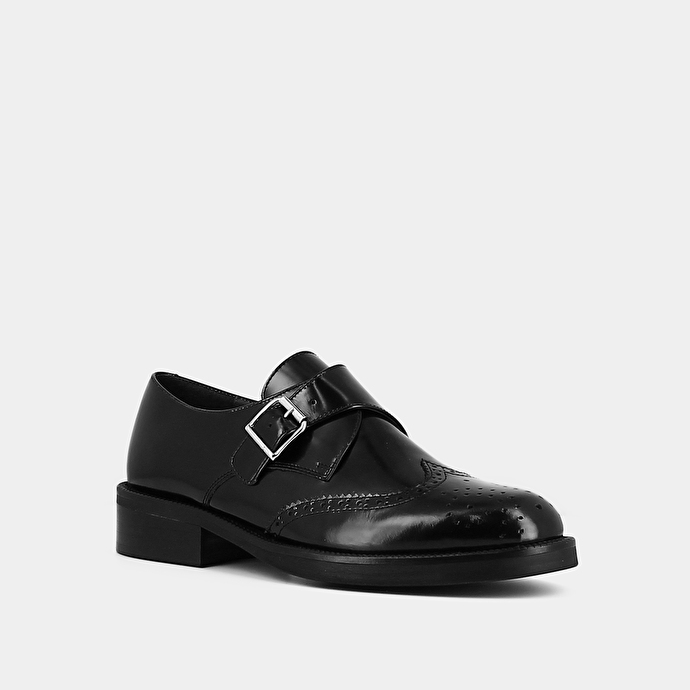 Derbies à boucles  en cuir glacé noir