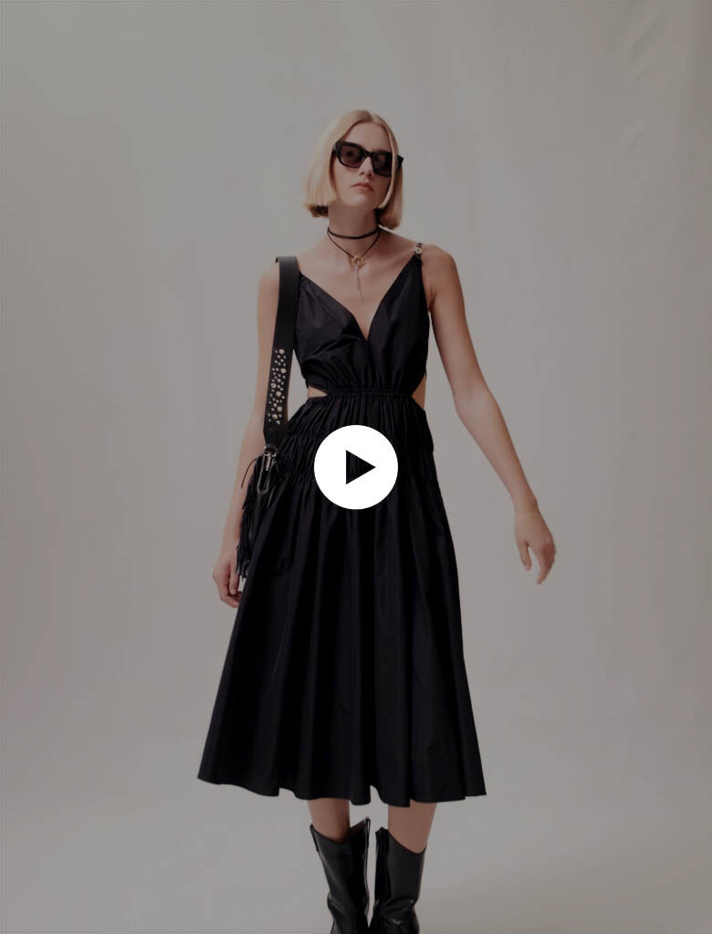 Taftjurk met een split in de taille - Zwart