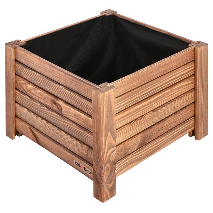 Maceta de madera KOTARBAU - 38 x 38 x 30 cm - Maceta de pino carbonizado - Jardín, terraza, balcón - Marrón