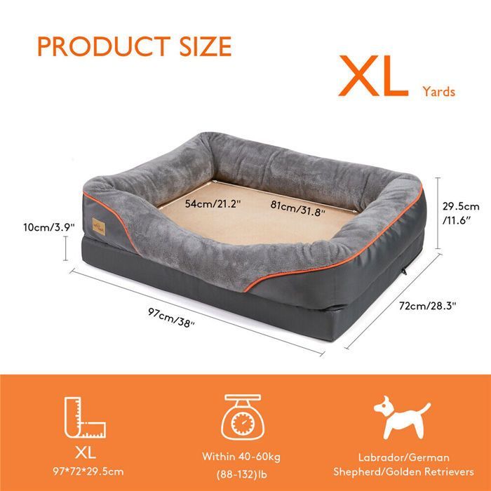 Panier Chien Orthopédique - UNHO - XL - Déhoussable - Lavable - 97x72x29cm