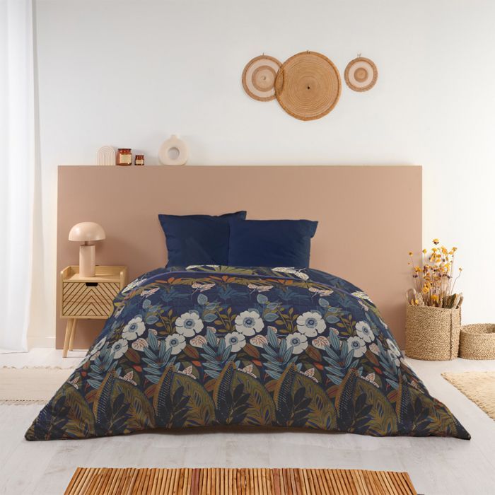Calda trapunta stampata 220x240 cm con motivo floreale - Reversibile - Morbida microfibra - BLUE CALIN