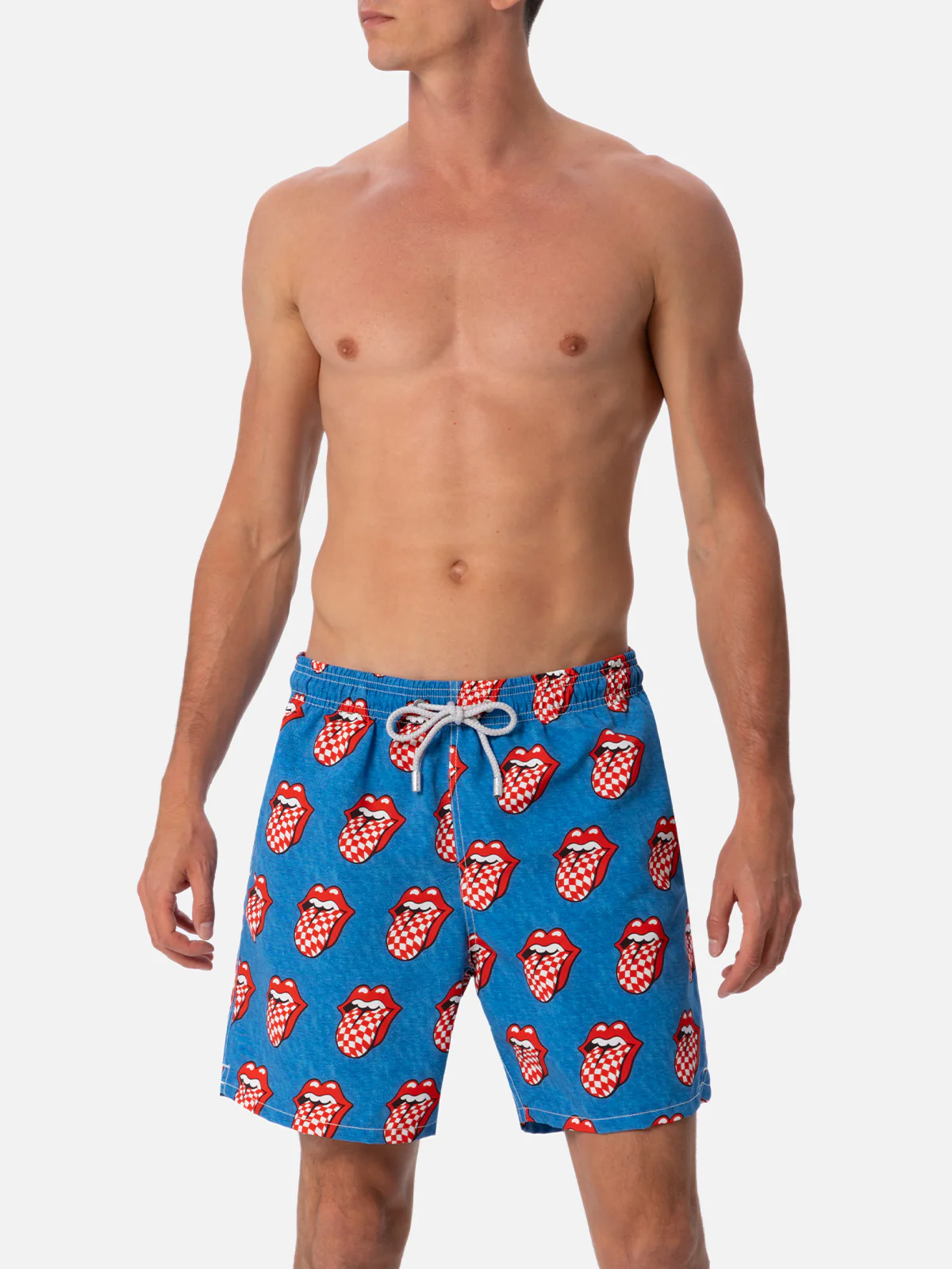 Costume da bagno da uomo Gustavia lunghezza media a righe con stampa R