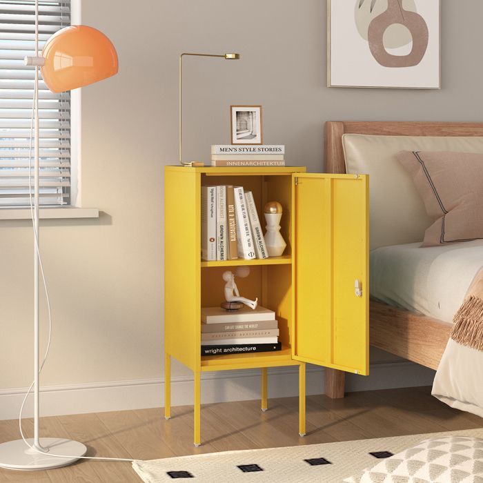 Hausjärvi bedside table with handle on the left, steel, 82 x 35 x 35 cm, yellow