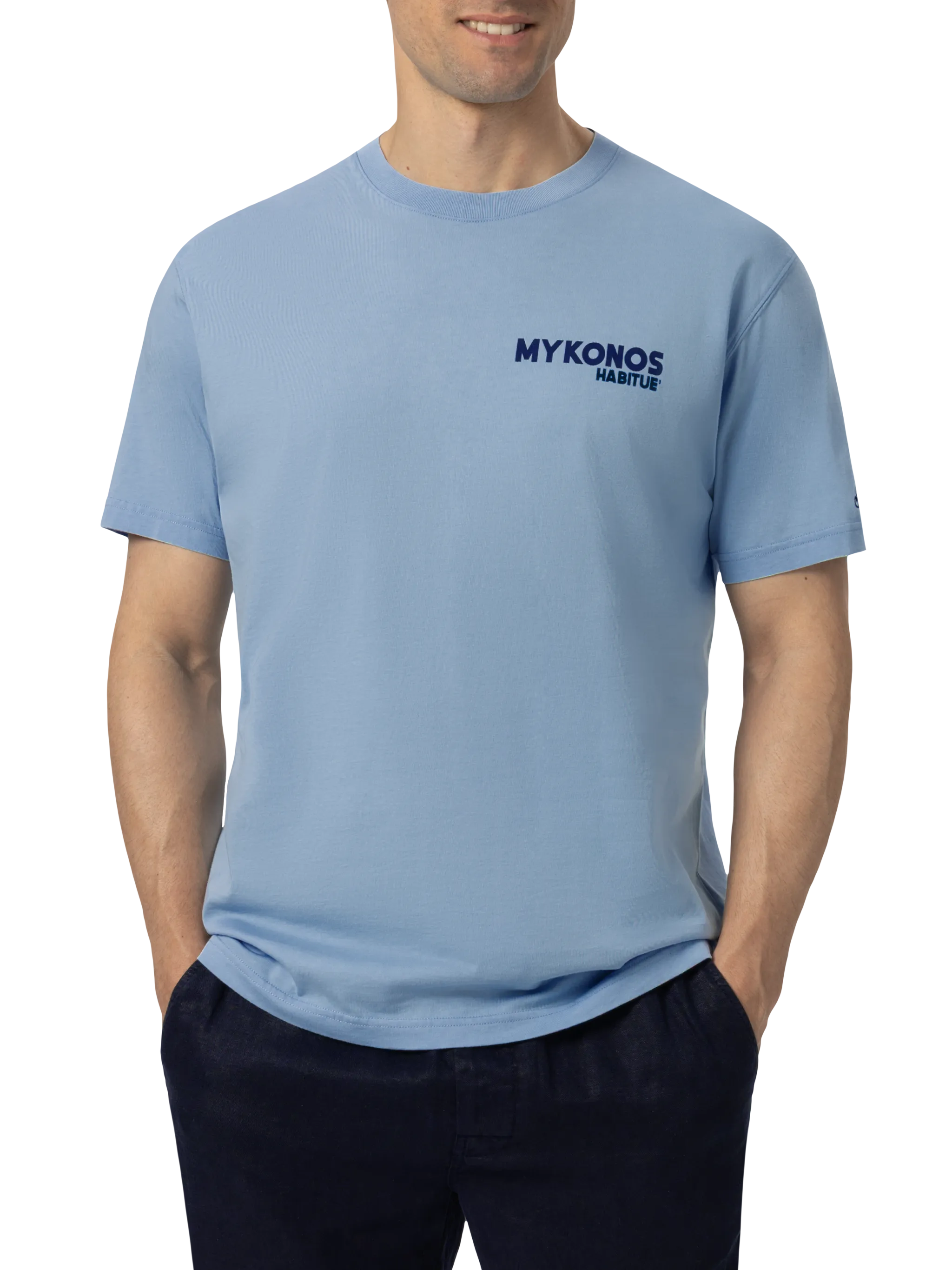 Camiseta de algodón para hombre con estampado de postal de Mykonos