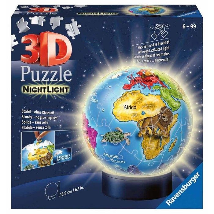Puzzle 3D con mappamondo luminoso - Ravensburger - Viaggi e mappe - Meno di 100 pezzi - Unisex