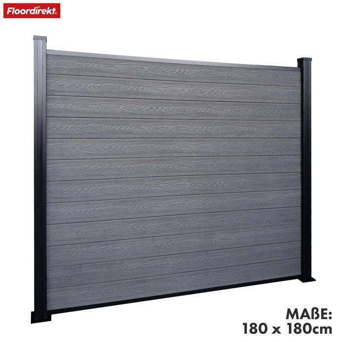 Kit de cerca, ripas maciças, kit completo, 1,80 m x 1,80 m, 21 mm de espessura, cinza-claro