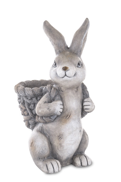 Osłonka - szarobiały zajączek z koszykiem na plecach 41x17x24 cm