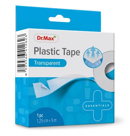 DR. MAX plastmasas lente Dr.Max caurspīdīga 1,25 cm x 5 m plastmasas lente pārsēju fiksēšanai