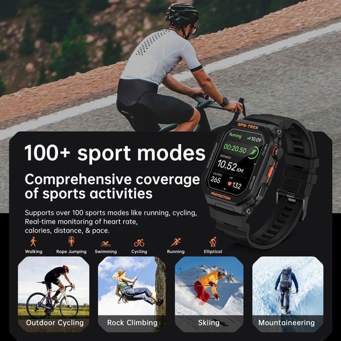 XtraDiTech GPS Smartwatch with Heart Rate Monitor, Sports Tracking, Route Management, Location Tracking, Longitude and Latitude, Digital Crown, Alexa, and Strava - Black
