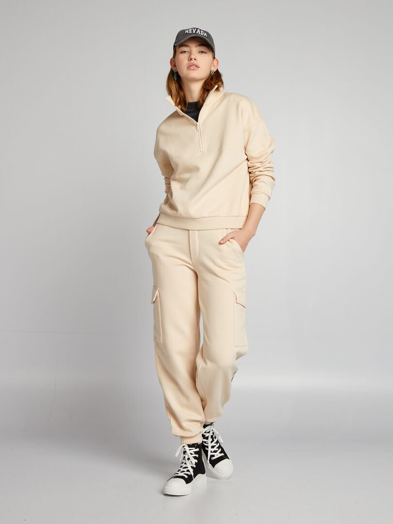 Trucker-sweatshirt van fleecestof - BEIGE
