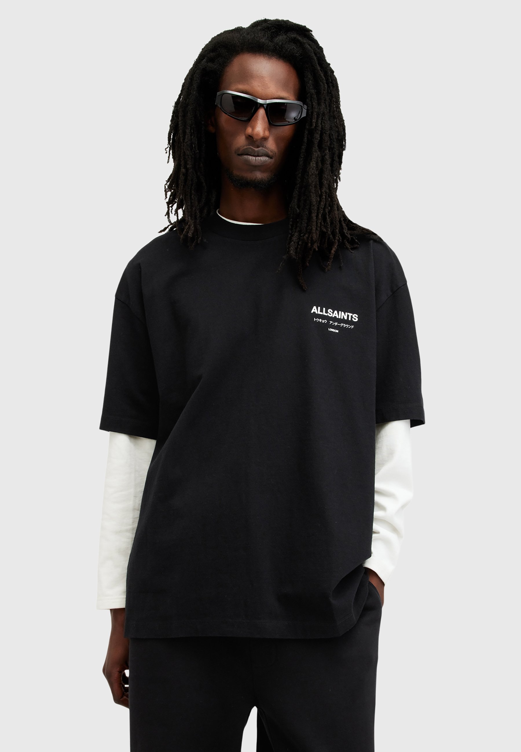 AllSaints UNDERGROUND CREW - Majica s potiskom - črna
