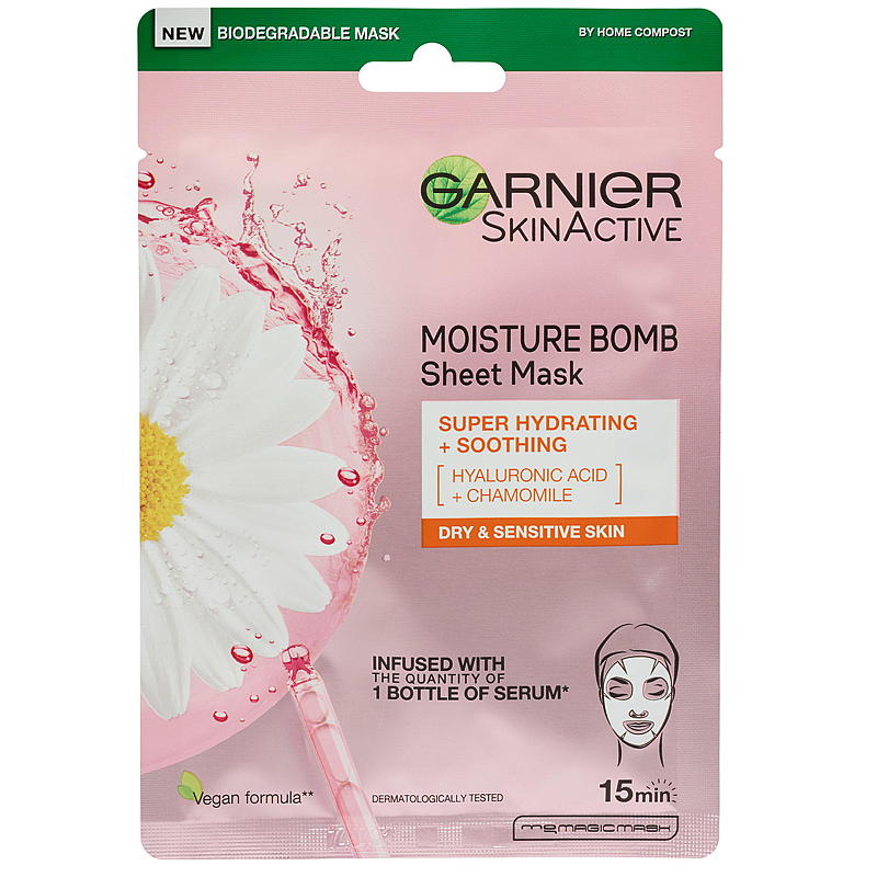 Mascarilla facial Garnier bomba calmante rosa Garnier
