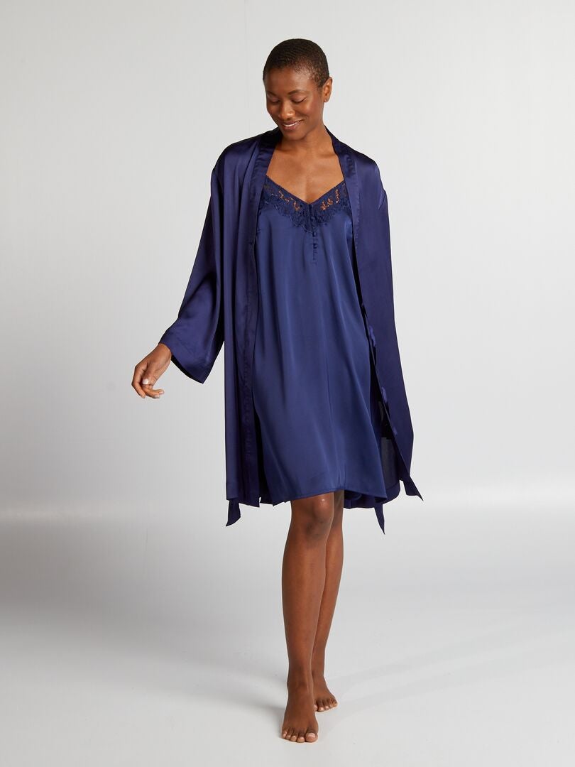 Babydoll de satén con tirantes finos - AZUL