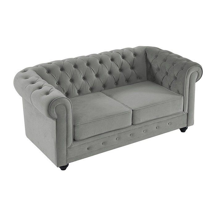 Canapé 2 places CHESTERFIELD - Velours gris clair