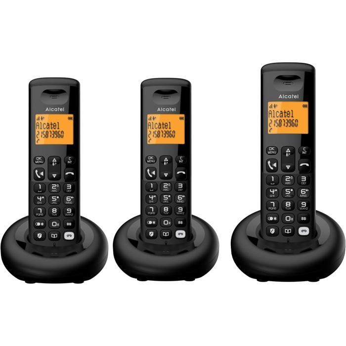 Alcatel E260 S.Voice Trio – DECT-Schnurlostelefon mit 3 Mobilteilen, 14-Minuten-Anrufbeantworter, hintergrundbeleuchtetem Display, schwarz