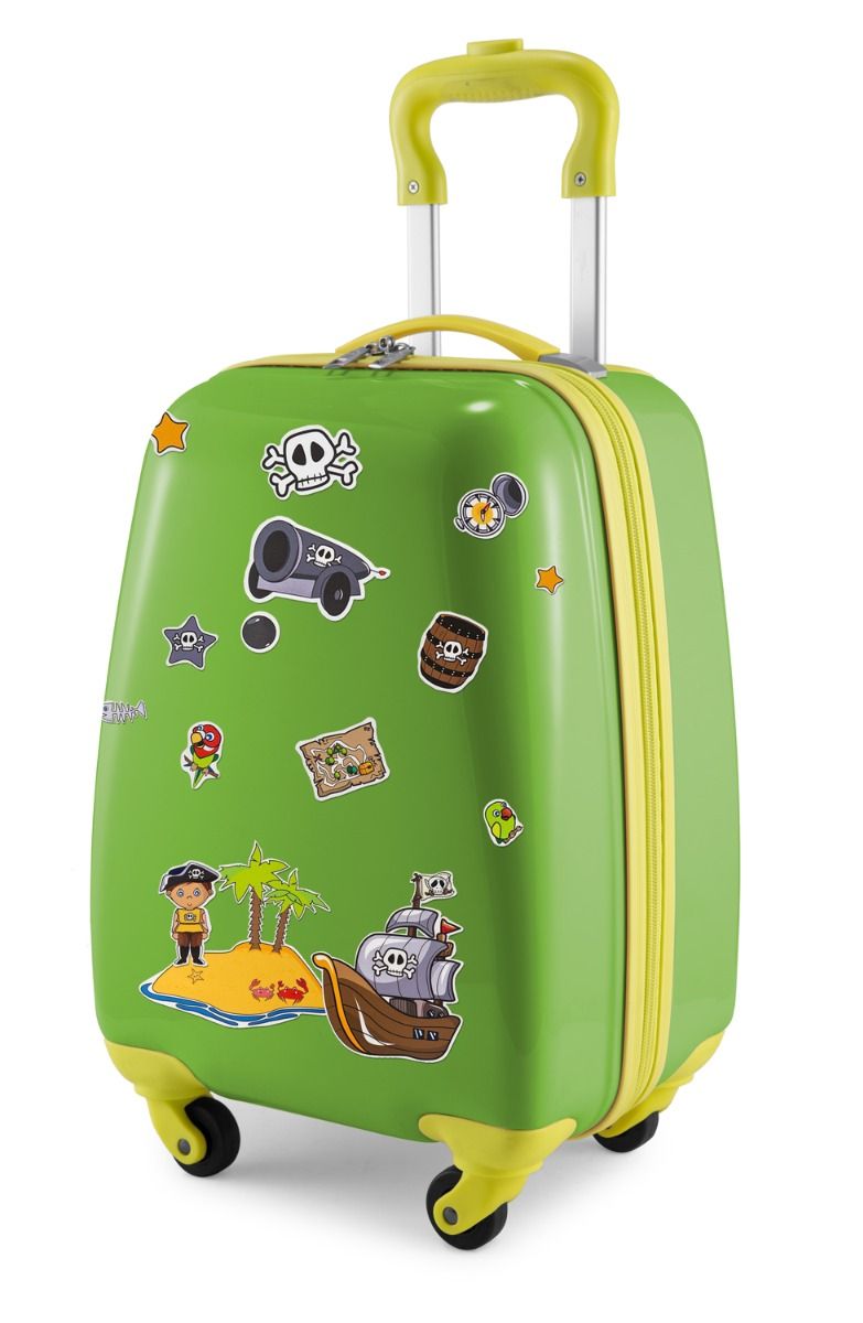 Voor kinderen - Kinderkoffer + reflecterende piratenstickers, kinderkoffer, harde koffer voor kinderen, handbagage, 24 liter