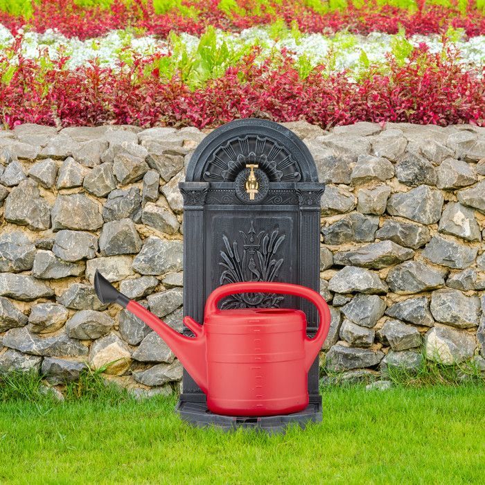 Relaxdays Fontaine extérieure de jardin, design nostalgique, robinet et bac, à poser, HxLxP : 82,5 x 39 x 33 cm, gris