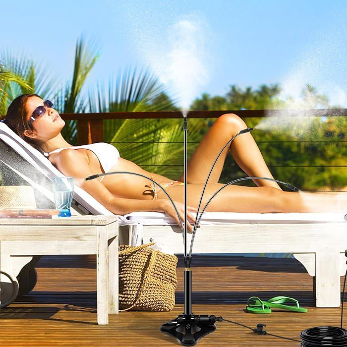 Système de refroidissement par brumisation sur pied, brumisateur flexible avec tube de 8 m pour terrasse extérieure, brume portable
