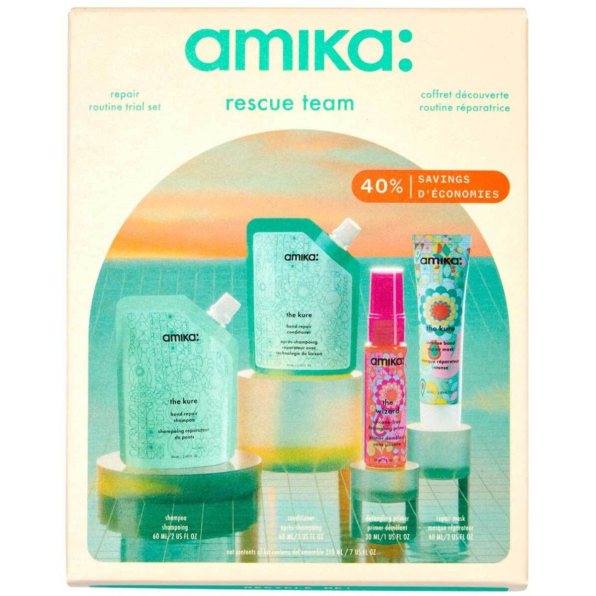 Amika plaukų priežiūros rinkinys „Rescue Team“ plaukų priežiūros rutinos bandomasis rinkinys – 210 ml