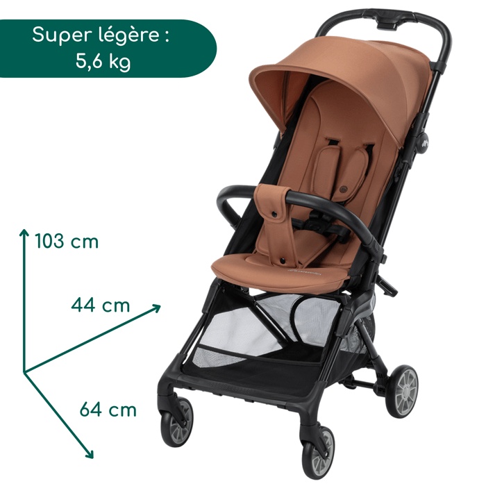 Passeggino da cabina BEBECONFORT Zephir, 1ª età, ultra compatto, facile da piegare, dalla nascita fino a 4 anni (max. 22 kg), rame minerale