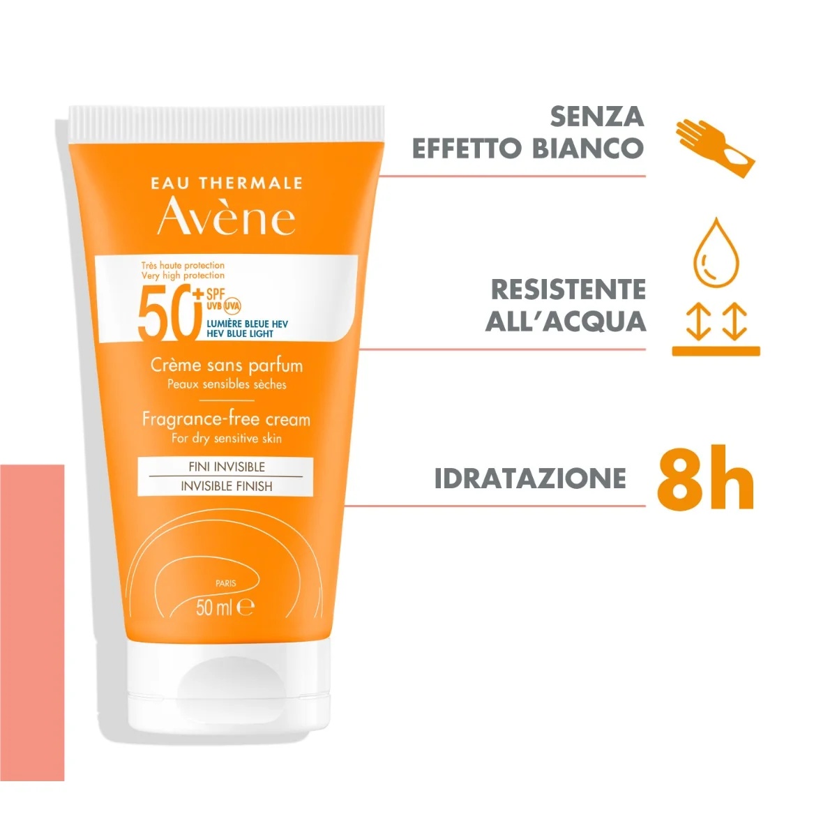 AVENE Avène Solaire parfumvrije crème SPF 50+ 50 ml voor de droge en gevoelige huid