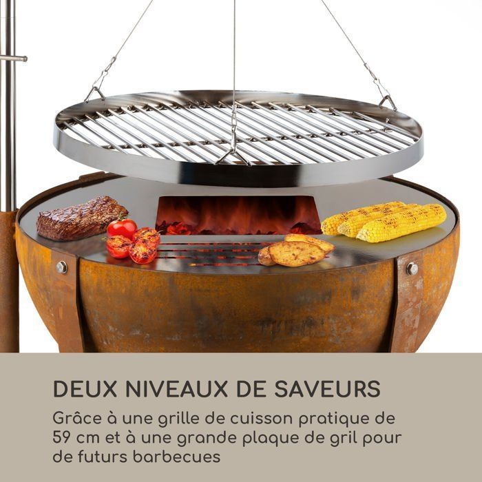 Brasero Blumfeldt Fire Globe de 60 cm de diámetro con aro para parrilla de 59 cm de diámetro - Marrón