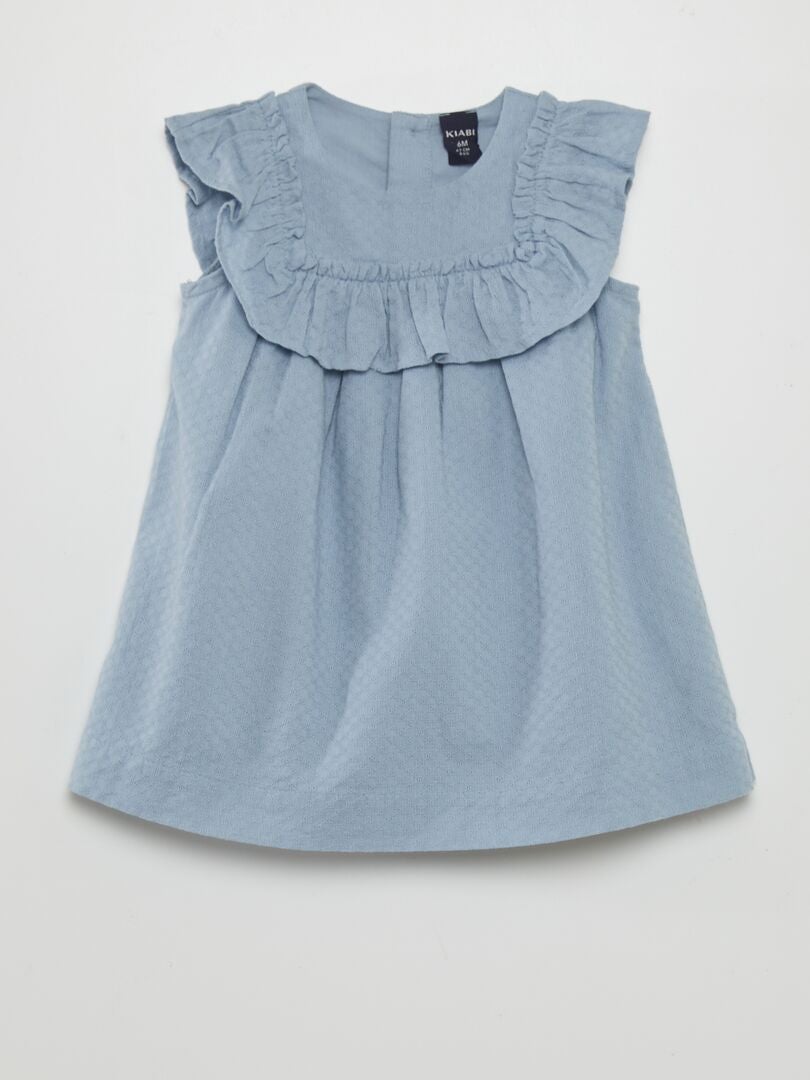 A-lijn jurk met ruches + bijpassende culottes - BLAUW