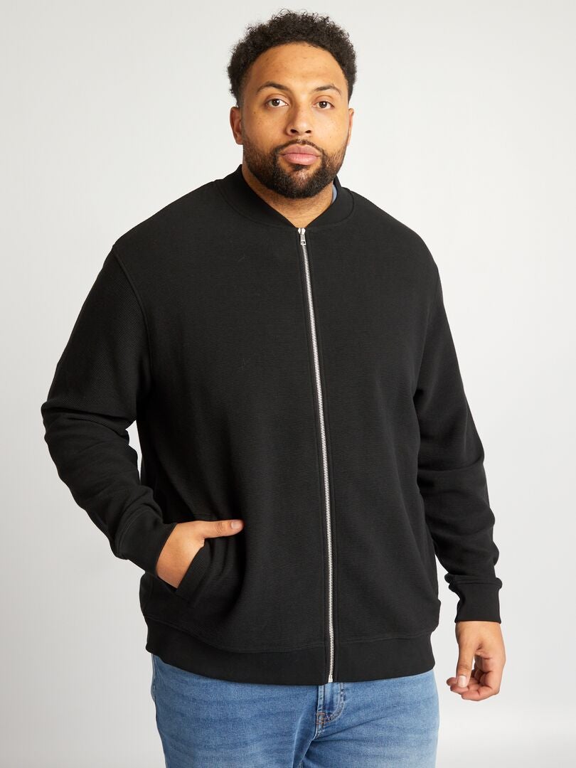 Gestreept gebreid sweatshirt met rits - Zwart