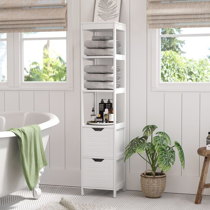Meuble colonne salle de bain - kleankin - armoire haute rangement 3 étagères 2 tiroirs mobilier intérieur - bois - 30x30x144cm