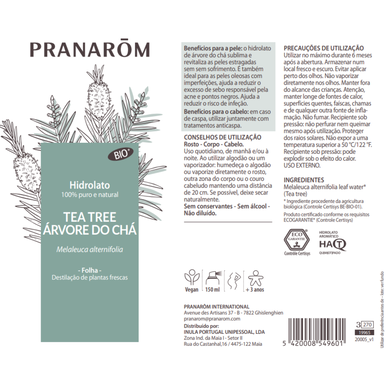 Pranarôm Hidrolato de Árvore do Chá Puro e Natural Saúde Pele e Cabelo Melaleuca Alternifolia 150 ml 150 ml