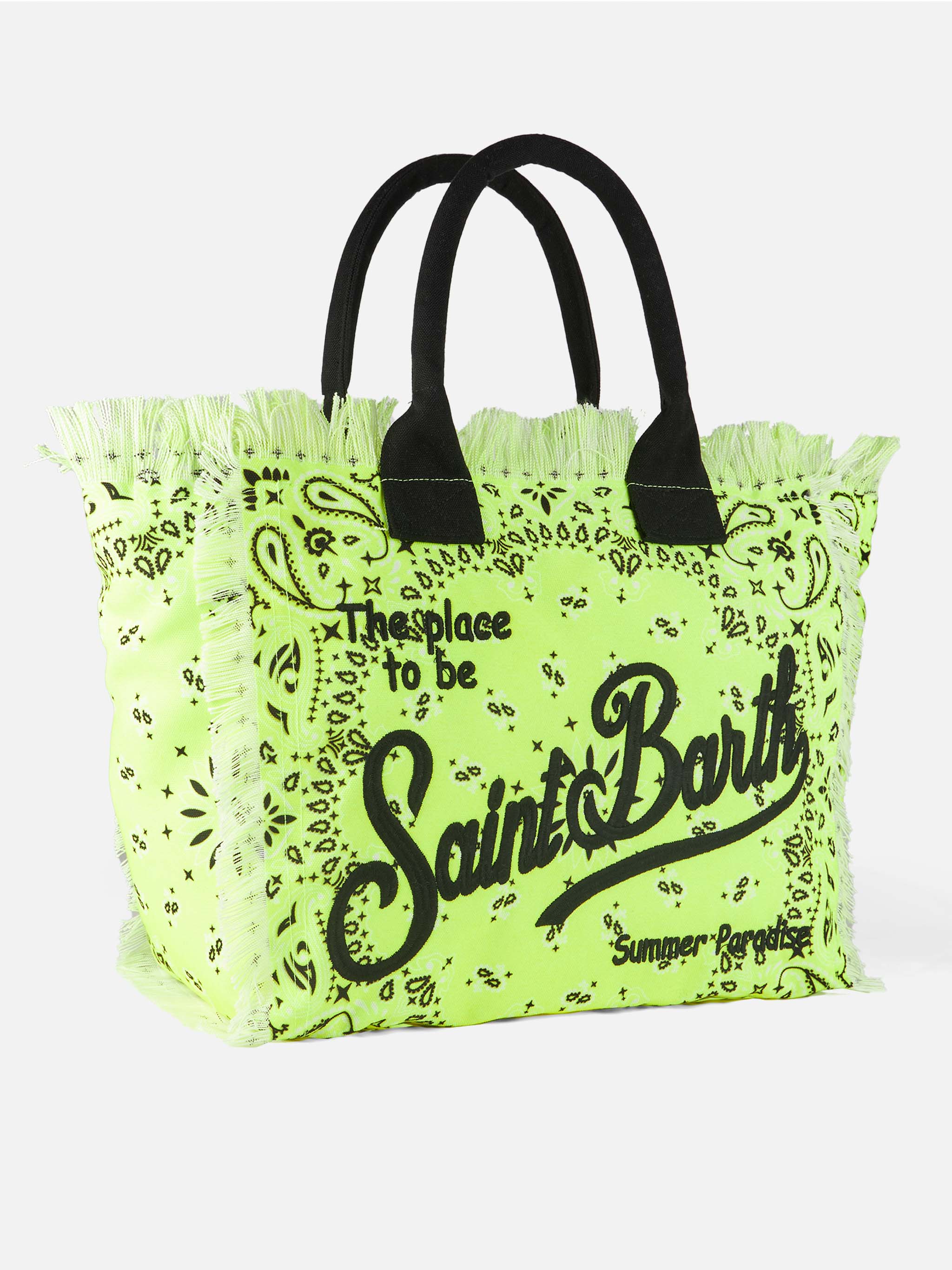 Bolso bandolera de lona Vanity con estampado de pañuelo amarillo neón.